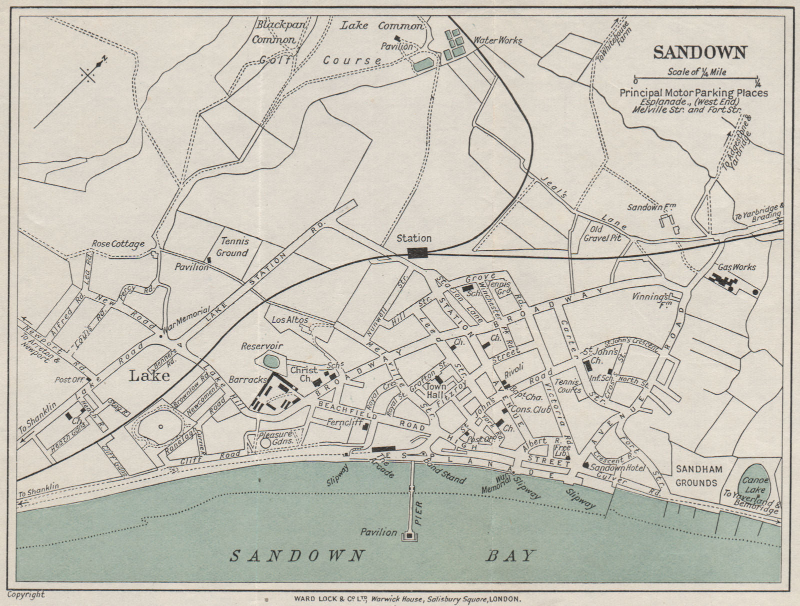 SANDOWN vintage town/city plan. Isle of Wight. WARD LOCK 1932 old vintage map